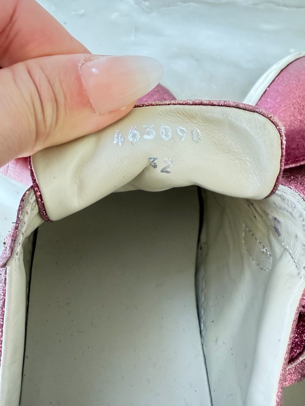 Gucci Pink Glitter Kids Velcro Sneakers with Navy & Red Stripe - Picture 5 of 5